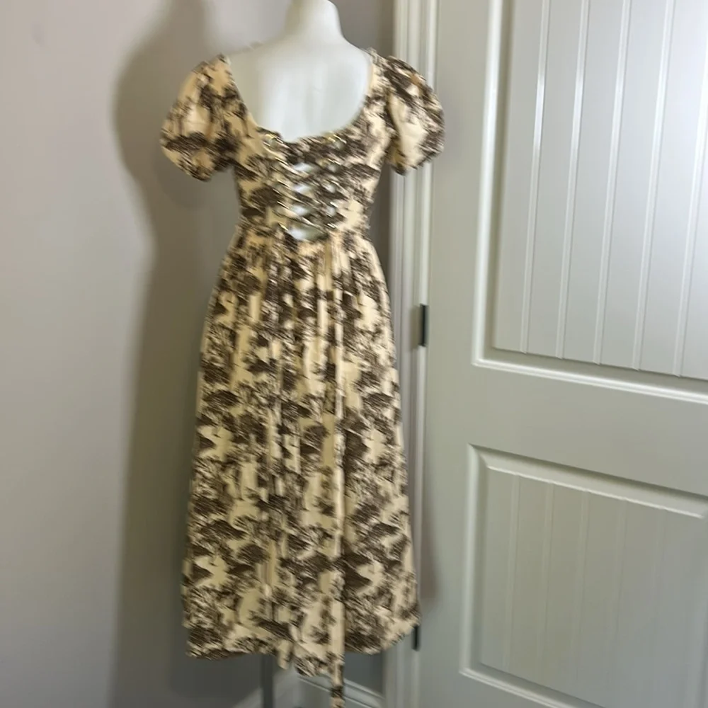 Tuckernuck Hyacinth House Brown Toile Camilla Corset Midi Dress Puff Sleeve Sz S - Picture 8 of 14
